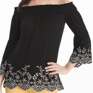 White House black market off the shoulder eyelet embroidered top blouse black M